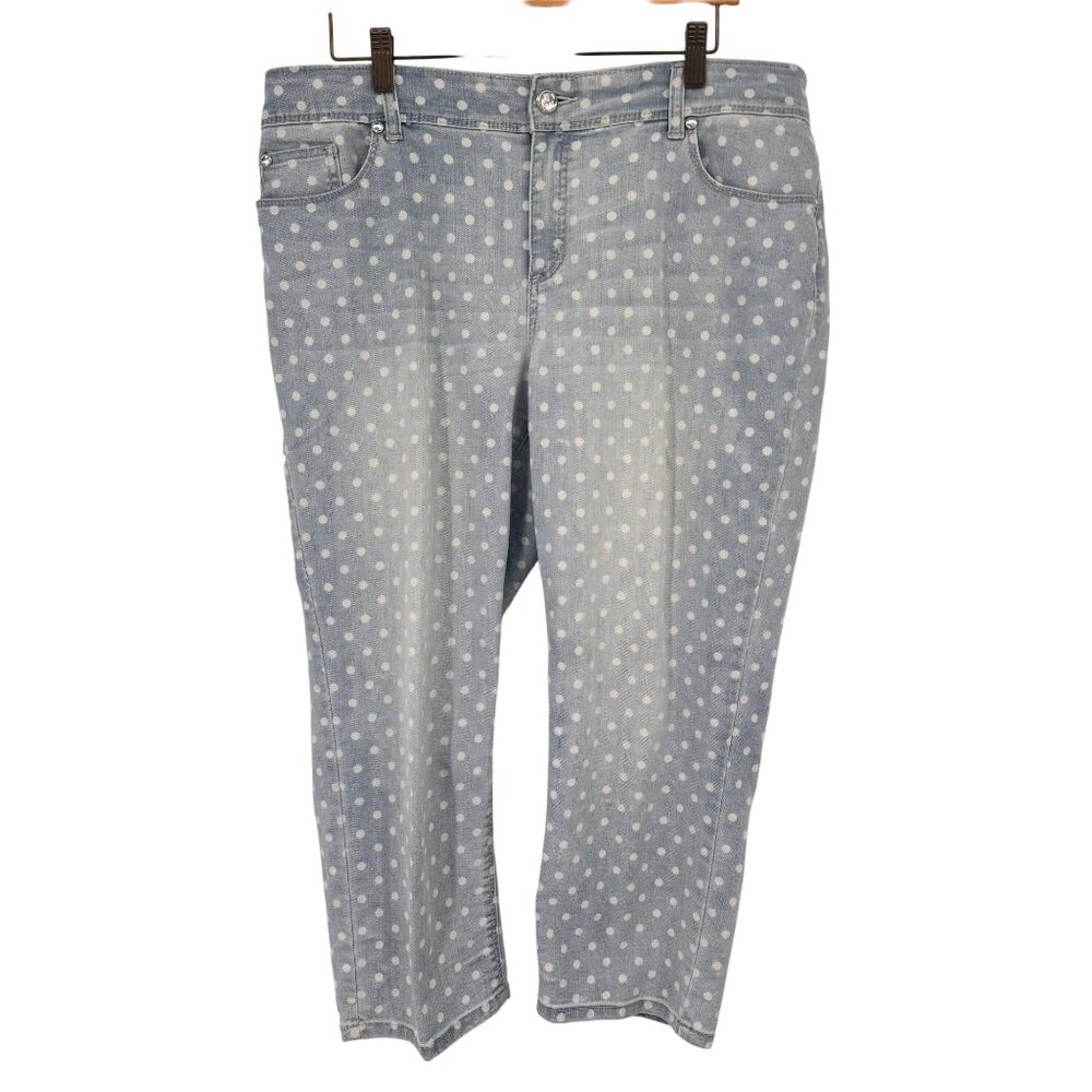 Chicos 2 platinum Polka Dot Light Wash Cropped Denim Jeans Womens Size 12